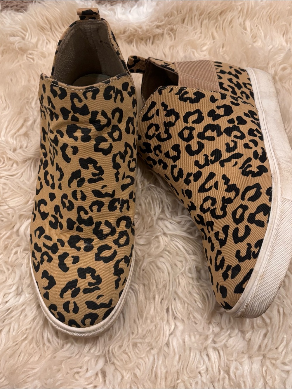 Versona Leopard Print Slip-On Ankle Booties in Tan and Black
